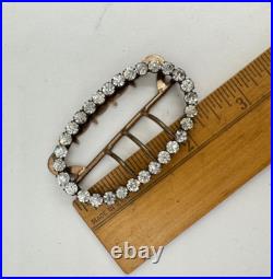 Antique Victorian Clear Paste Crystal Fx Diamond Lrg Sash Belt Buckle Silver Clr