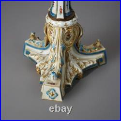 Antique Victorian Continental Porcelain Hand Painted Banquet Table Lamp 19th C