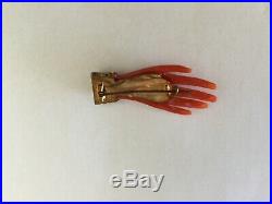 Antique Victorian Coral Hand Brooch