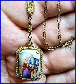 Antique Victorian Couple Porcelain Hand Painted DAINTY in Full Victorian Clothin