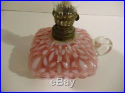 Antique Victorian Cranberry Opalescent Hobbs Snowflake Finger Flat Hand Oil Lamp