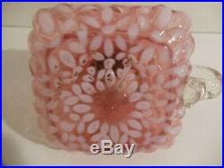 Antique Victorian Cranberry Opalescent Hobbs Snowflake Finger Flat Hand Oil Lamp