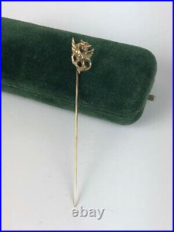 Antique Victorian DRAGON 14? Solid Gold Diamond Hatpin Stick Pin Brooch jewelry