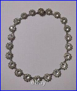 Antique Victorian Diamond Paste Glass Riviere Necklace Sterling Silver 14.5