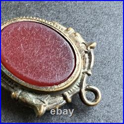 Antique Victorian Double Sided Pendant Hard-stone Agate & Carnelian Gold Tone