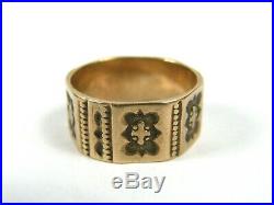 Antique Victorian Edwardian 10K Solid Gold Wide Cigar Band Ring Hand Stamped