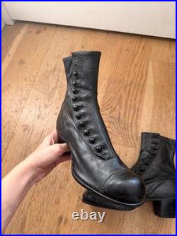Antique Victorian/Edwardian Black Leather Button Boots Hand Restored