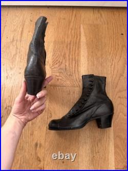 Antique Victorian/Edwardian Black Leather Button Boots Hand Restored