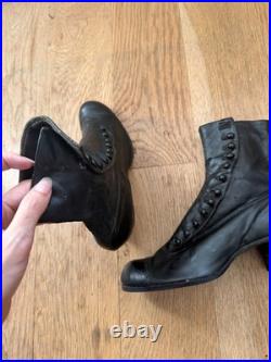 Antique Victorian/Edwardian Black Leather Button Boots Hand Restored