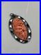 Antique Victorian Edwardian Carved Coral Sterling Silver Enamel Pendant Flowers