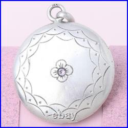 Antique Victorian Edwardian Hand Etched Flower Paste 800 Silver Pendant Antique Victorian Edwardian Hand Etched Flower Paste 800 Silver Pendant