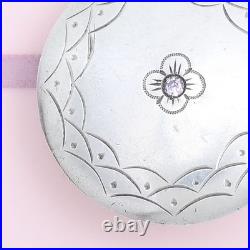 Antique Victorian Edwardian Hand Etched Flower Paste 800 Silver Pendant