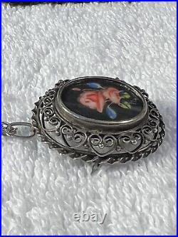 Antique Victorian/Edwardian Hand Painted Roses on a Dainty Heart Designed Brooch