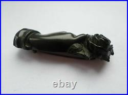 Antique Victorian Edwardian Whitby Jet Hand Brooch Rose Flower Whimsical Goth