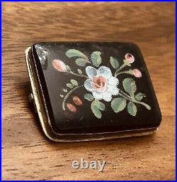 Antique Victorian Enamel Brooch Floral Gold Hand Painted Watch Pin Repousse Vtg