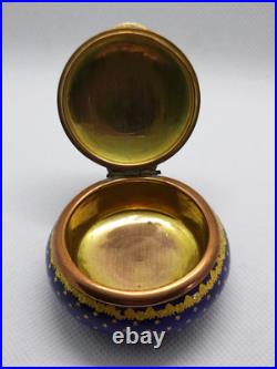 Antique Victorian Enamel Gilded Trinket Box hand Painted Flowers and Stars 1850