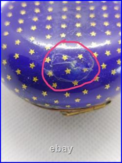 Antique Victorian Enamel Gilded Trinket Box hand Painted Flowers and Stars 1850