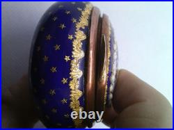 Antique Victorian Enamel Gilded Trinket Box hand Painted Flowers and Stars 1850