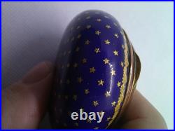 Antique Victorian Enamel Gilded Trinket Box hand Painted Flowers and Stars 1850