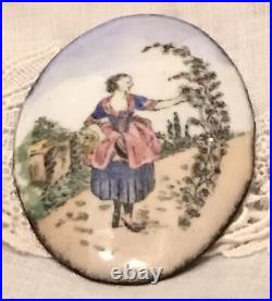 Antique Victorian Enamel Portrait Cameo Hand Painted for Brooch Pendant Pin