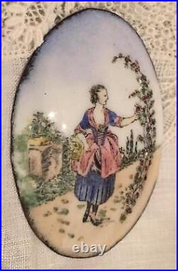 Antique Victorian Enamel Portrait Cameo Hand Painted for Brooch Pendant Pin