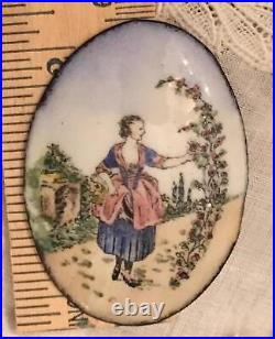 Antique Victorian Enamel Portrait Cameo Hand Painted for Brooch Pendant Pin