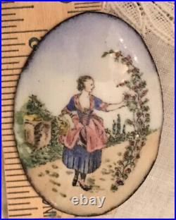 Antique Victorian Enamel Portrait Cameo Hand Painted for Brooch Pendant Pin