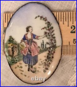 Antique Victorian Enamel Portrait Cameo Hand Painted for Brooch Pendant Pin