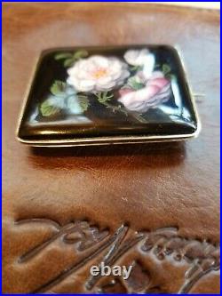 Antique Victorian Enamel Rose Peony Flower Black Onyx Hand Painted
