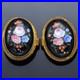 Antique Victorian English GF Jet Hand Painted Enamel Floral Cufflinks +Box