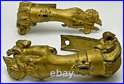 Antique Victorian English Gilt Brass Curtain Tie Backs Figural Female Hand