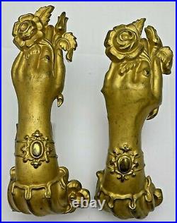 Antique Victorian English Gilt Brass Curtain Tie Backs Figural Female Hand