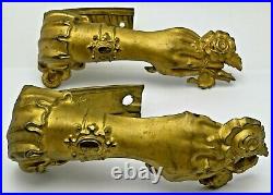 Antique Victorian English Gilt Brass Curtain Tie Backs Figural Female Hand