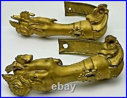 Antique Victorian English Gilt Brass Curtain Tie Backs Figural Female Hand