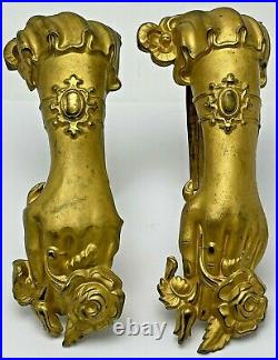 Antique Victorian English Gilt Brass Curtain Tie Backs Figural Female Hand