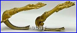 Antique Victorian English Gilt Brass Curtain Tie Backs Figural Female Hand