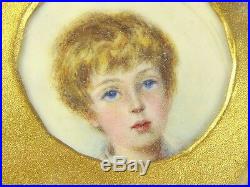 Antique Victorian English Gilt Hand Painted Miniature Portrait Locket Pendant
