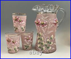 Antique Victorian Era Bohemian Hand Blown Hand Painted Lemonade / Water Set