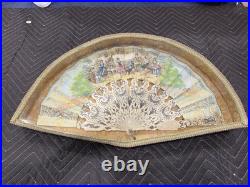 Antique Victorian Era Hand Carved Hand Painted Hand Fan