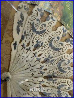 Antique Victorian Era Hand Carved Hand Painted Hand Fan