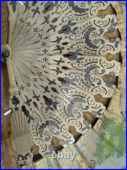 Antique Victorian Era Hand Carved Hand Painted Hand Fan