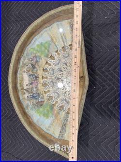 Antique Victorian Era Hand Carved Hand Painted Hand Fan