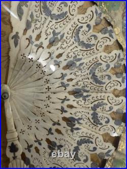 Antique Victorian Era Hand Carved Hand Painted Hand Fan