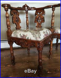 Antique Victorian Era Hand Carved Wooden tête-à-tête Courting Bench Seat Chair
