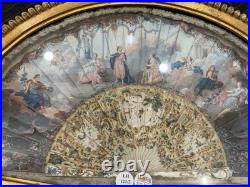 Antique Victorian Era Hand Carved with mother of pearl Hand Painted Hand Fan