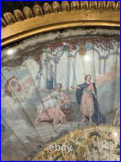 Antique Victorian Era Hand Carved with mother of pearl Hand Painted Hand Fan