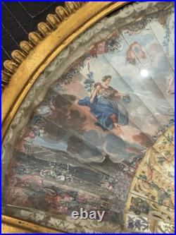 Antique Victorian Era Hand Carved with mother of pearl Hand Painted Hand Fan