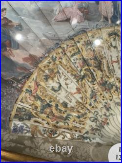 Antique Victorian Era Hand Carved with mother of pearl Hand Painted Hand Fan