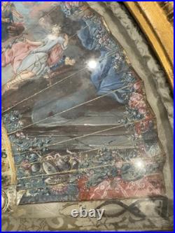 Antique Victorian Era Hand Carved with mother of pearl Hand Painted Hand Fan