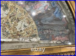 Antique Victorian Era Hand Carved with mother of pearl Hand Painted Hand Fan